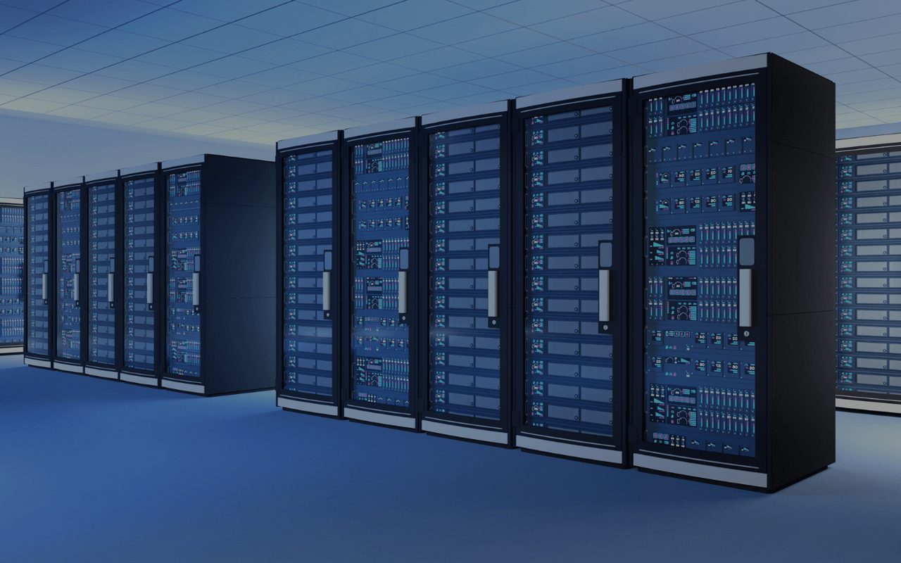 Rows of server racks in a data centre
